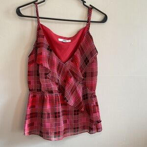 Y2K Style Whimsygoth Red Black Romantic Glitter Ruffle Peplum Gingham Top Medium